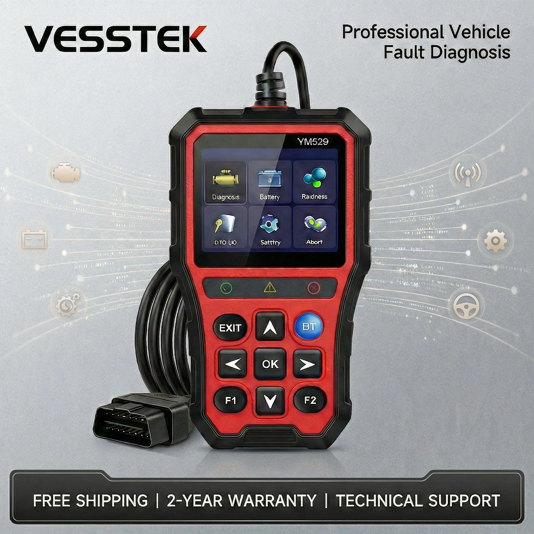 

Диагностический сканер VESSTEK YM529 OBD2 с полным функционалом, приложением, 13 языками, 9 протоколами, Plug&Play для автомобилей с 1996 года выпуска