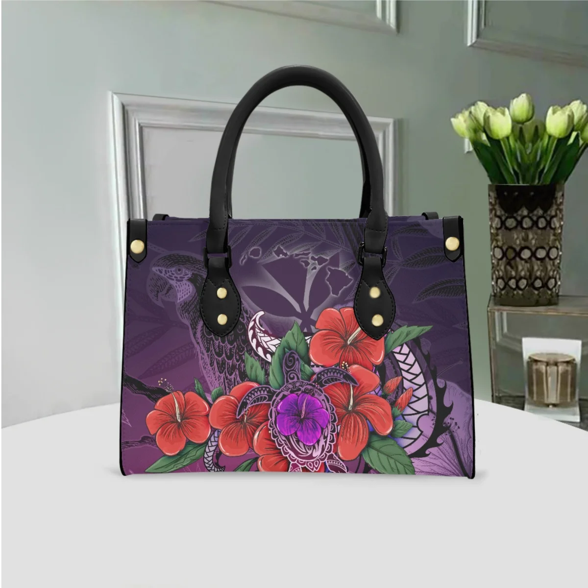 

FORUDESIGNS Turtle Polynesian High Street Handbag Women's Fashion Party Wrist Bag Sunset Plumeria Bags Ladies Matching