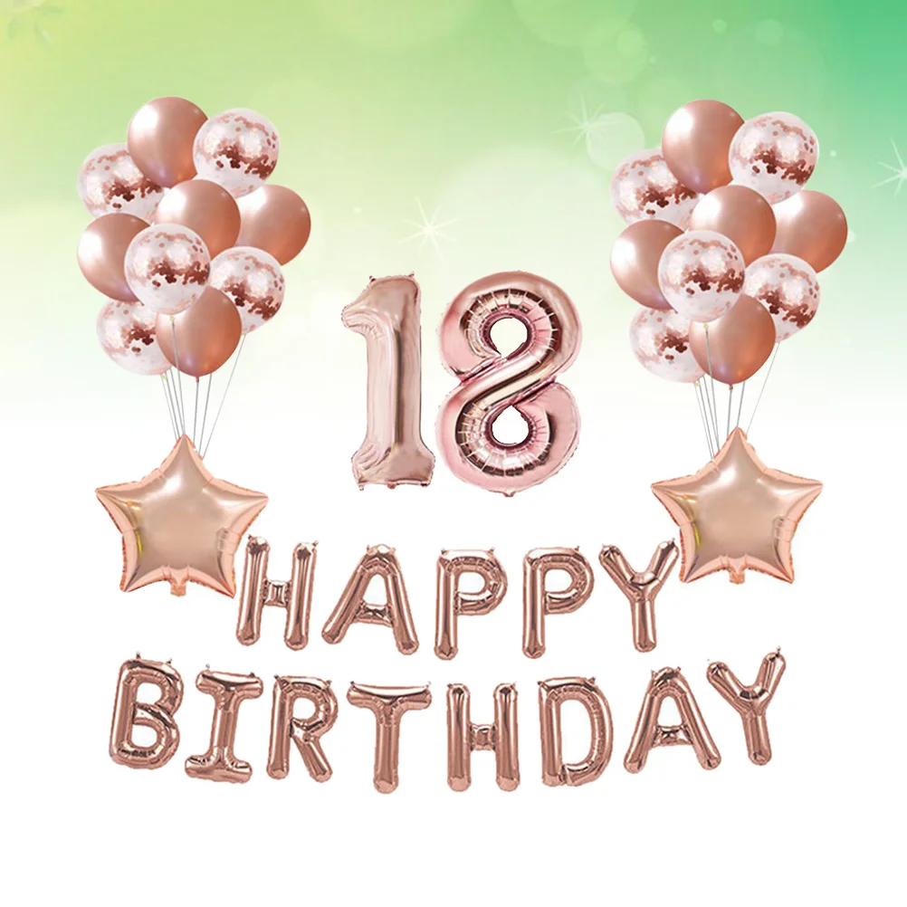 

37Pcs Happy Birthday Balloons Set 18 Years Old Rose Gold Latex Aluminum Sequins Decorative Balloons Party Decorations