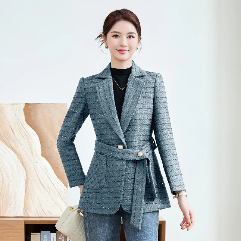 

Женский пиджак с длинными рукавами2025Высококачественный приталенный костюм с завязками Элегантный повседневный модный топ Формальная одежда