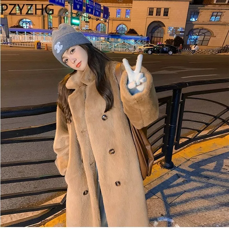 2024 Autumn and Winter New Style Faux Leather Extra Thick Long Suit Collar Imitation Mink Fur Eco-friendly Fur Coat for Women