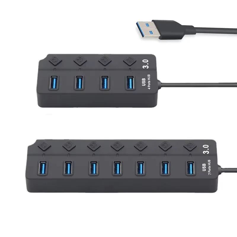 USB HUB 4-7 Ports USB3.0 Cable Splitter with Power Switch 1 in 4-7 Out USB Extend Adapter Data Transmission Phone Charging Dock