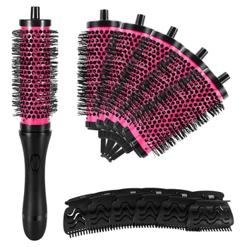 6pcs/set 3 Sizes Detachable Handle Hair Roller Brush with Positioning Clips Aluminum Ceramic Barrel Curler Comb Hairdresser