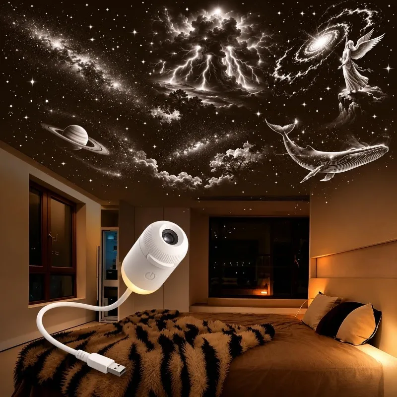 New HD Smart Starry Sky Projector Night Light 360° Adjustable Galaxy Atmosphere Lamp USB Plug and Play for Car Interior Bedroom