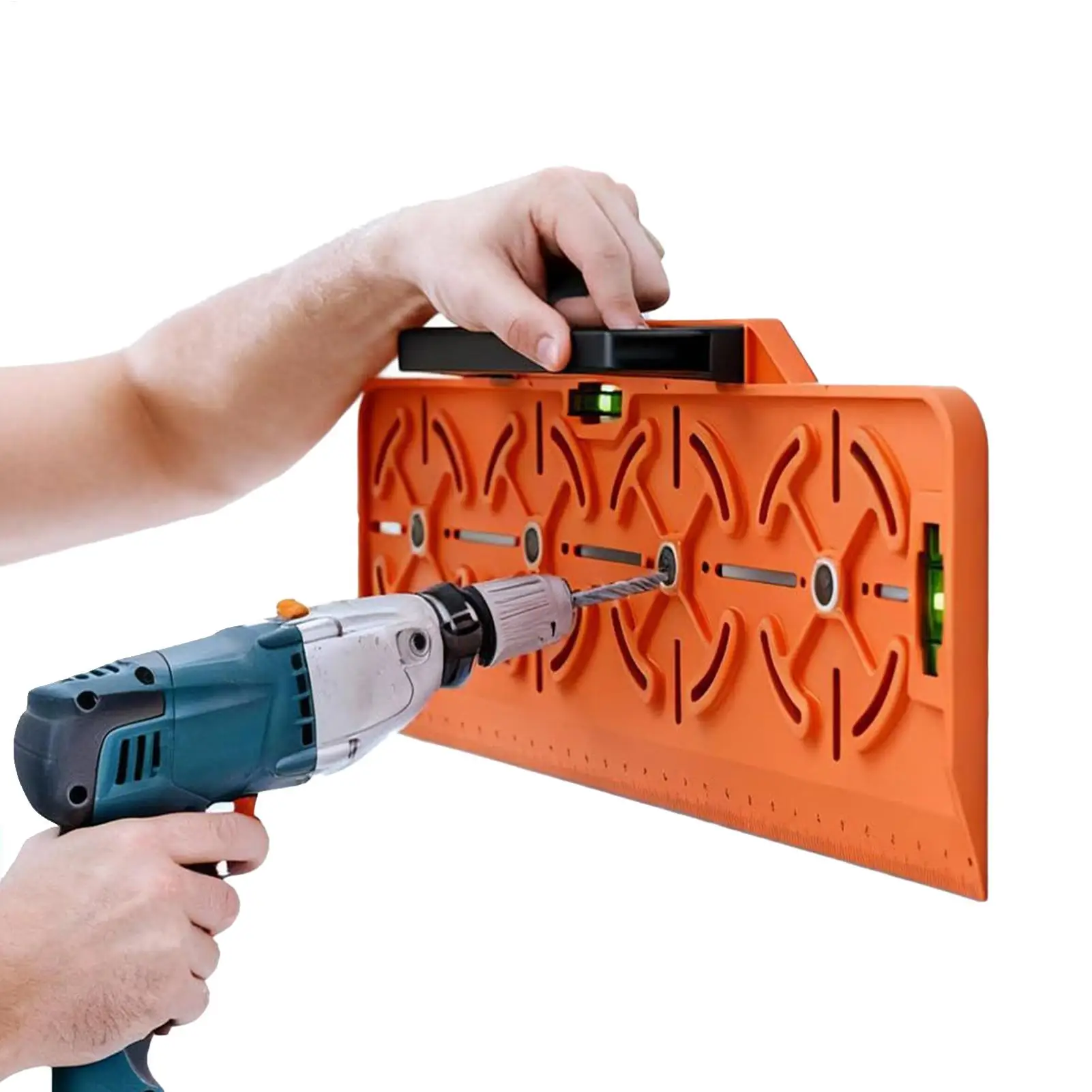 Drilling template with level and straight edge