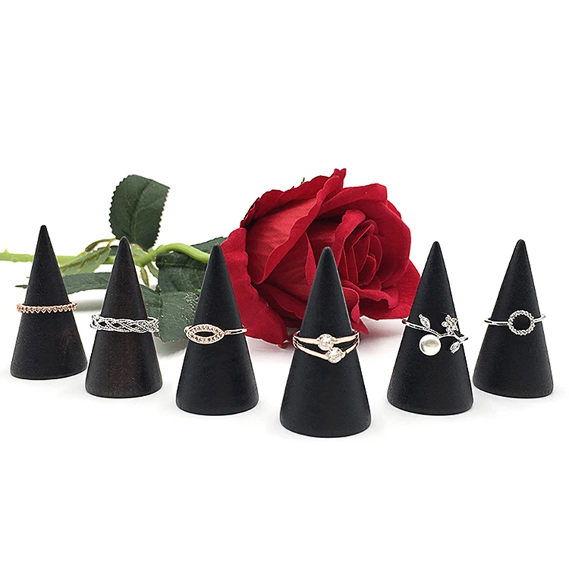 

Wooden Ring Holder Display Cone Rack Finger Ring Jewelry Stand Storage Organizer