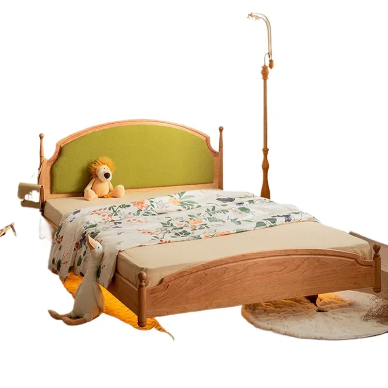 

Cherry wood all solid wood cartoon children's bed boy and girl retro Japanese light luxury single children's bed
