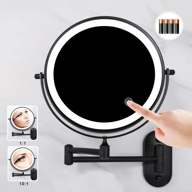 

Customizable 8 Inch Black Wall Mounted Bathroom Mirror 10x Magnifying Makeup Mirror Adjustable Dimming Vanity Cosmetic Mirrors