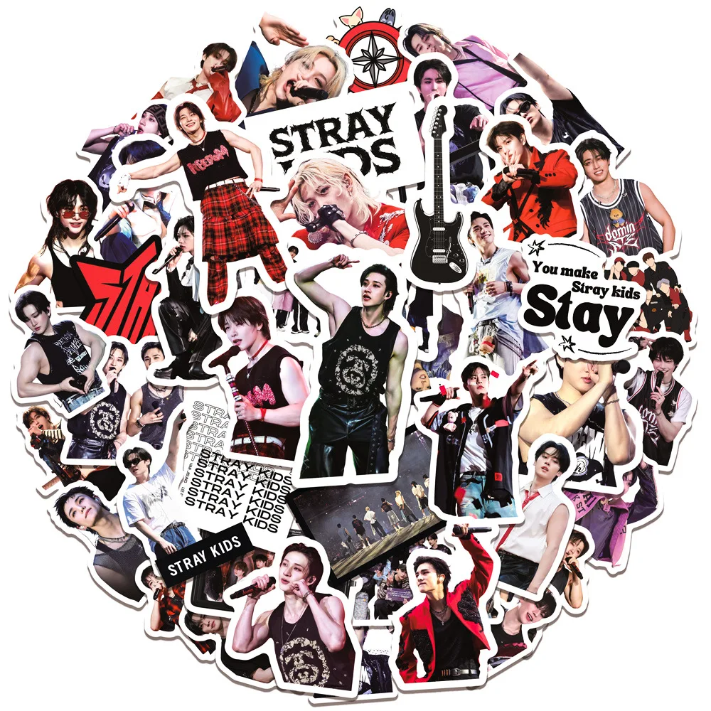 60 قطعة من ملصقات دفتر SKZOO للرجال من Stray Kids World Tour المختلطة للعضلات مقاومة للماء لتزيين كوب الماء ملصقات محيطة #1