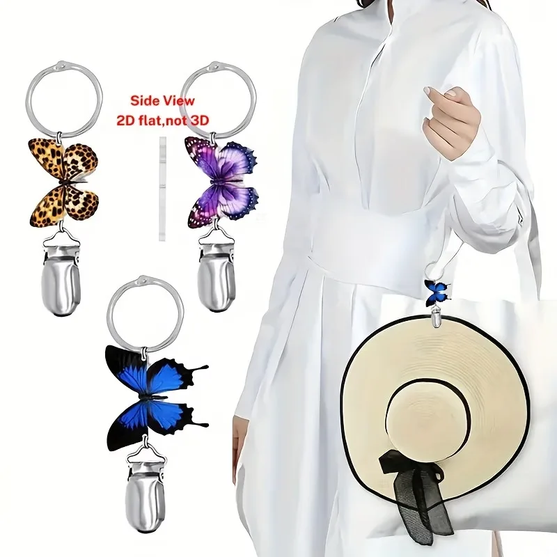 3Pcs Cute Butterfly Design Hat Clips – Adorable Travel Keepers for Backpacks, Purses & Luggage