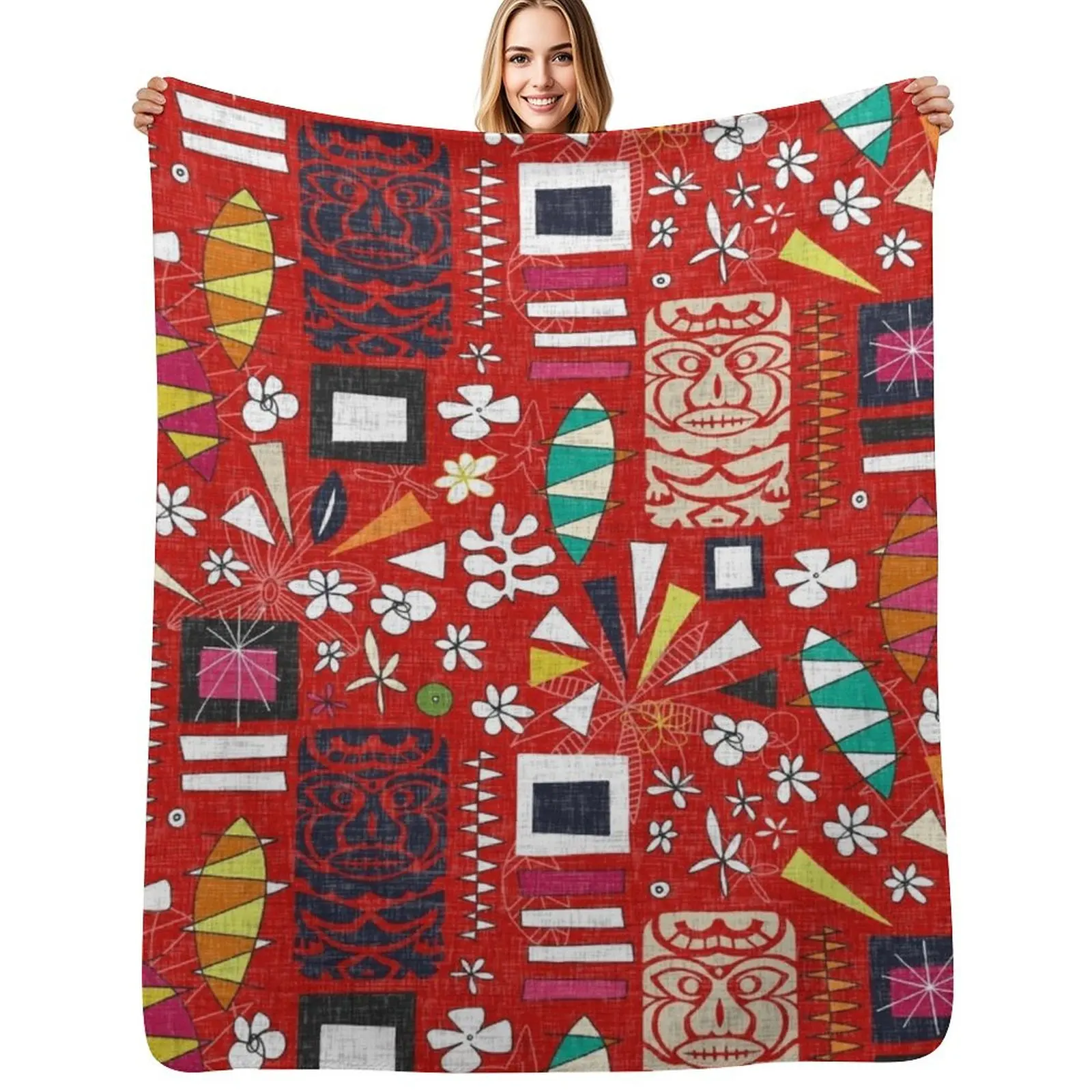 tiki red Throw Blanket Thermal Large heavy to sleep Decorative Beds Furrys Soft Beds Blankets