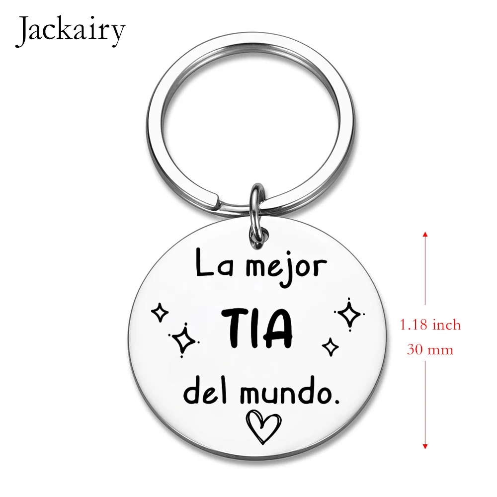 Keychain Gifts for Aunt La Mejor Tía Del Mundo Stainless Steel Charm Family Jewelry Keyring Birthday Christmas Gift for Women