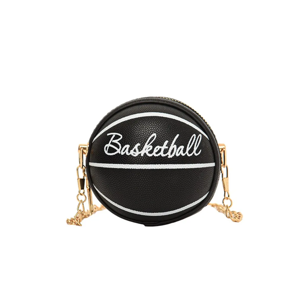 

PU Leather Mini Basketball Messenger Bag Purse Creative Round Crossbody Bag Metal Chain Handbag Sports Shoulder Bag Streetwear