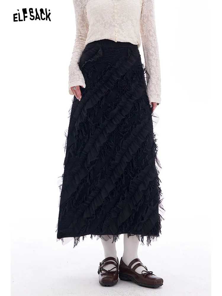 Elfsack Winter White Tassel Halter Neck  Dress Women's Fashion Asymmetrical Splicing Design New Year's Outfit High Waist ...