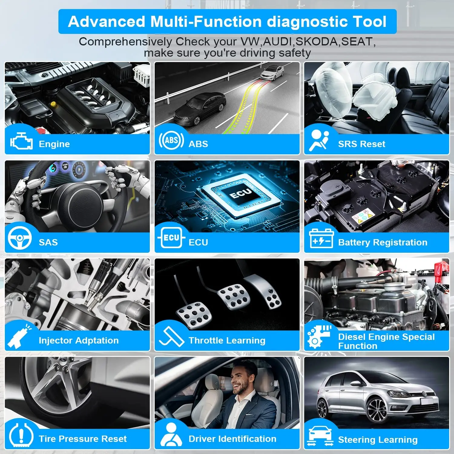 Autophix-OBD2 Car Diagnostic Tool, All System Code Reader, ABS, SRS, óleo, EPB, DPF, TPMS, Reset, Auto Scanner para VW, Audi, 7610