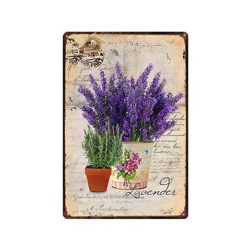 Garden Lavender Metal Tin Signs Plate Purple Flower Farmhouse Plaque Wall Art Home Vintage Coffee Club Decoration Friend Gift