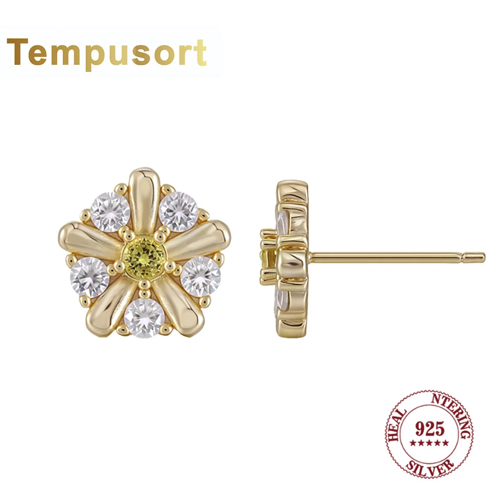 

Tempusort Изысканные серьги-гвоздики из стерлингового серебра 925 пробы со сверкающим прозрачным цирконием и цветком Изящный элегантный аксессуар для повседневного ношения