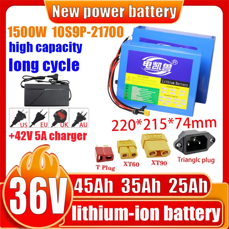 new 36V 15Ah 25Ah 35Ah 45Ah 21700 10S3P-9P lithium-ion battery pack With BMS 1000W 1500W For 42V E-tools two wheelers/tricycle