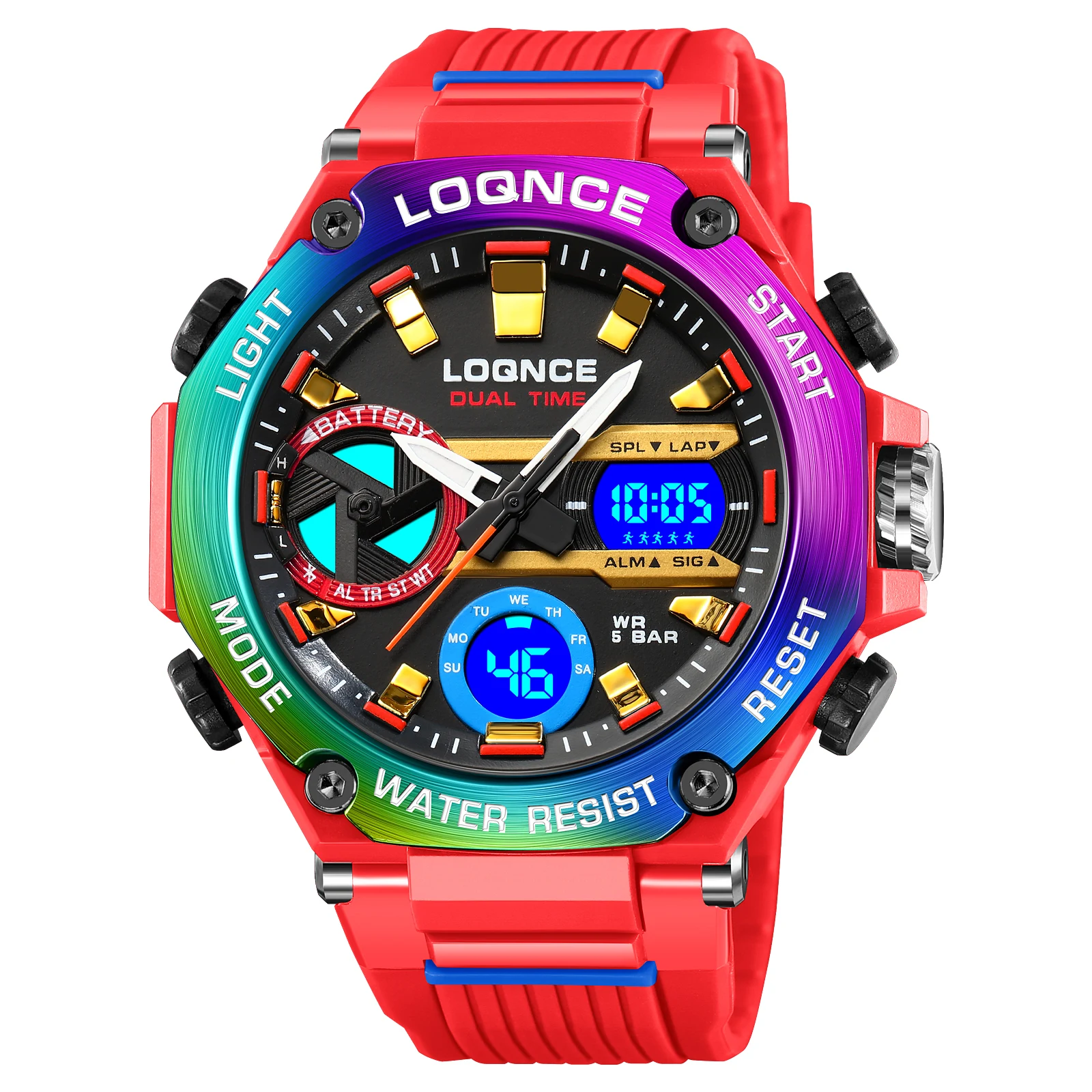 New LOQNCE  Male montre homme Hour Sport Watches Digital Double Time Chronograph Watch Mens LED Chrono Week Display Wristwatches