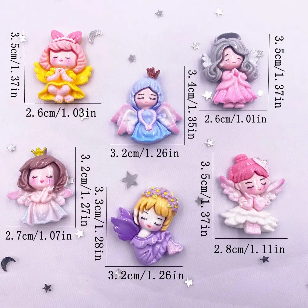 6PCS Resin Kawaii Colorful Cartoon Angel Girl Flatback Stone Home Decor Princess Fairy Figurine Scrapbook DIY Accessories Crafts