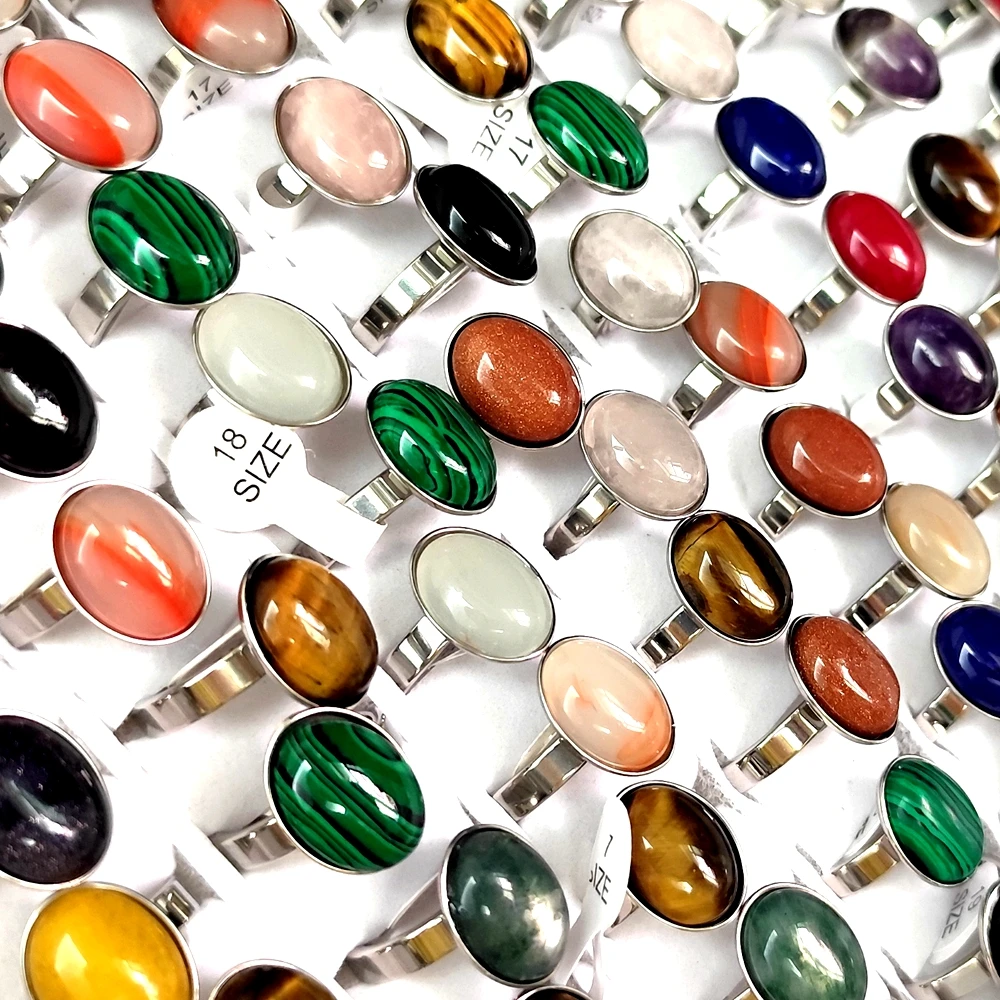 20 Stück fantastische Steinringe für Frauen, ovale Perlen, Großhandelsposten, Vintage-Ring, Party-Geschenk, Kristallschmuck – Detail 3