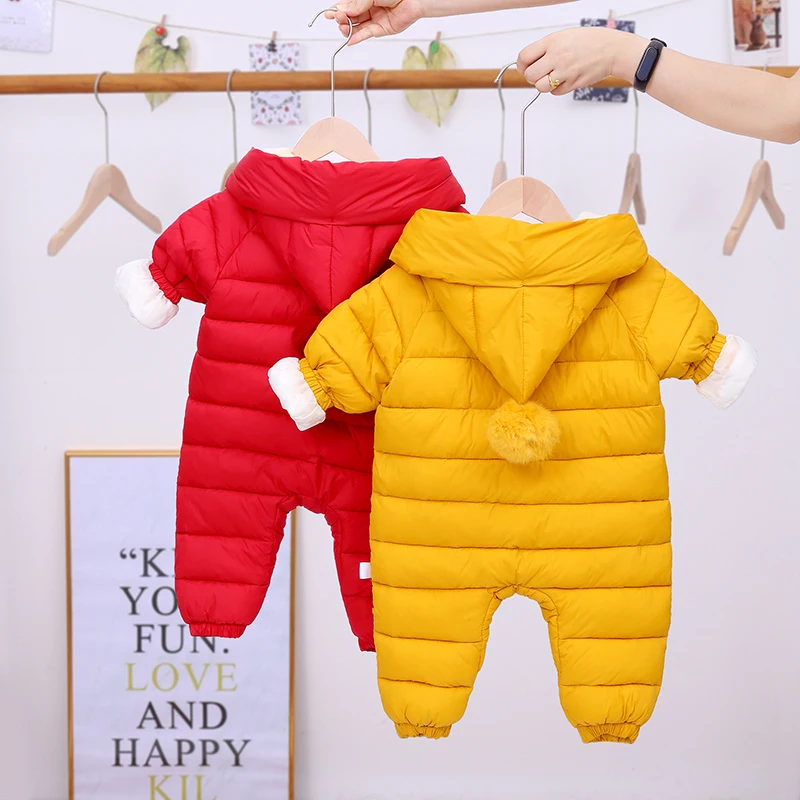 OLEKID 2024 Newborn Baby Jumpsuit Hooded Plus Velvet Warm Baby Boys Snowsuit Toddler Snow Suit Baby Girl Cotton Overalls Rompers