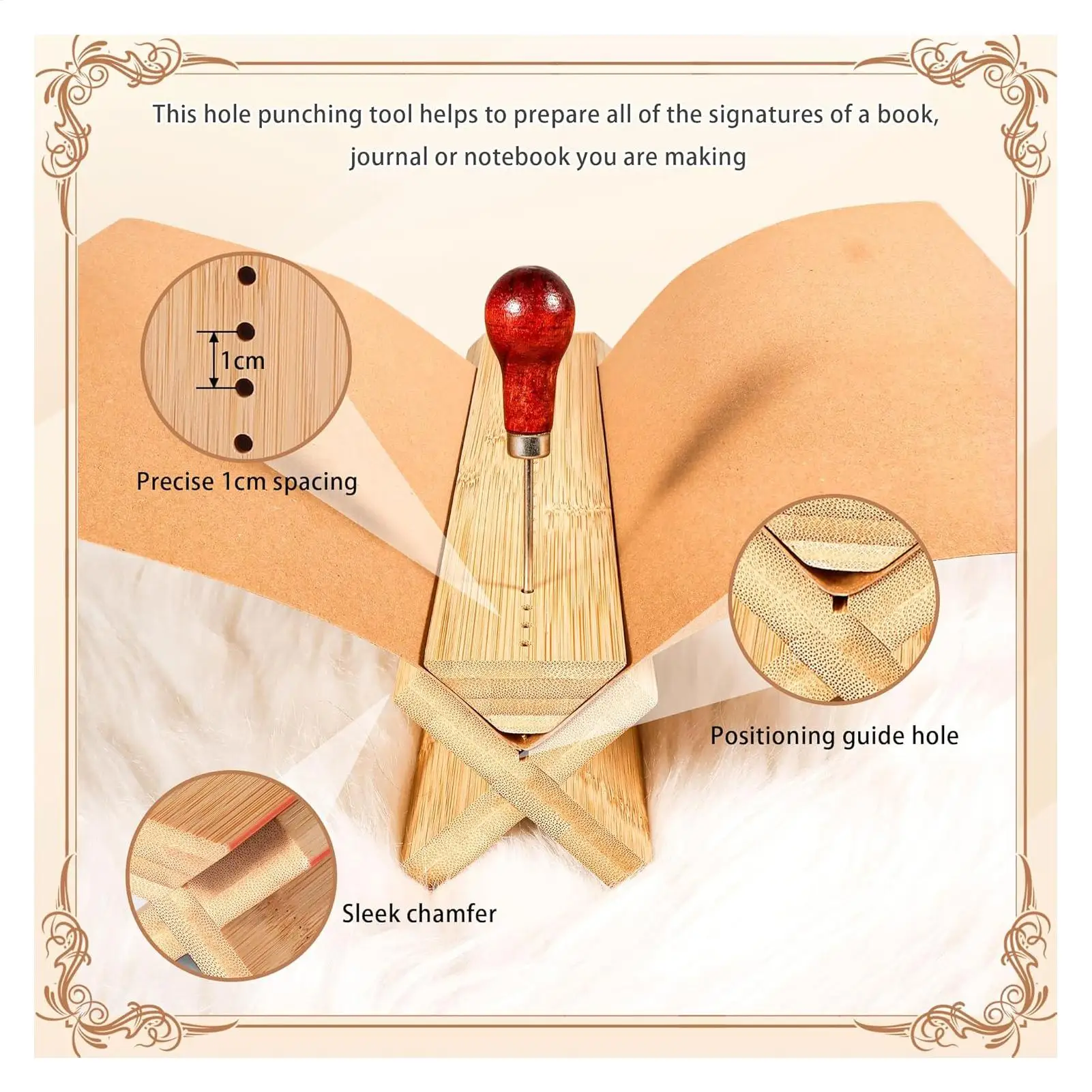 Book Binding Cradle Wooden Piercing Tool With Awl Hole Punch Tool For Signature Journal Notebook Planner Album Craft