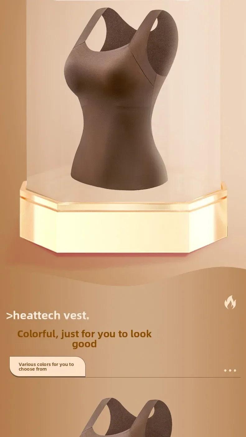Nahtlose Plus-Size-Thermo-Weste für Damen mit integriertem BH, fester Cup-Größe, für 40-90 kg, Herbst, Beauty-Skin-Tanktop, quadratischer Ausschnitt – Detail 16