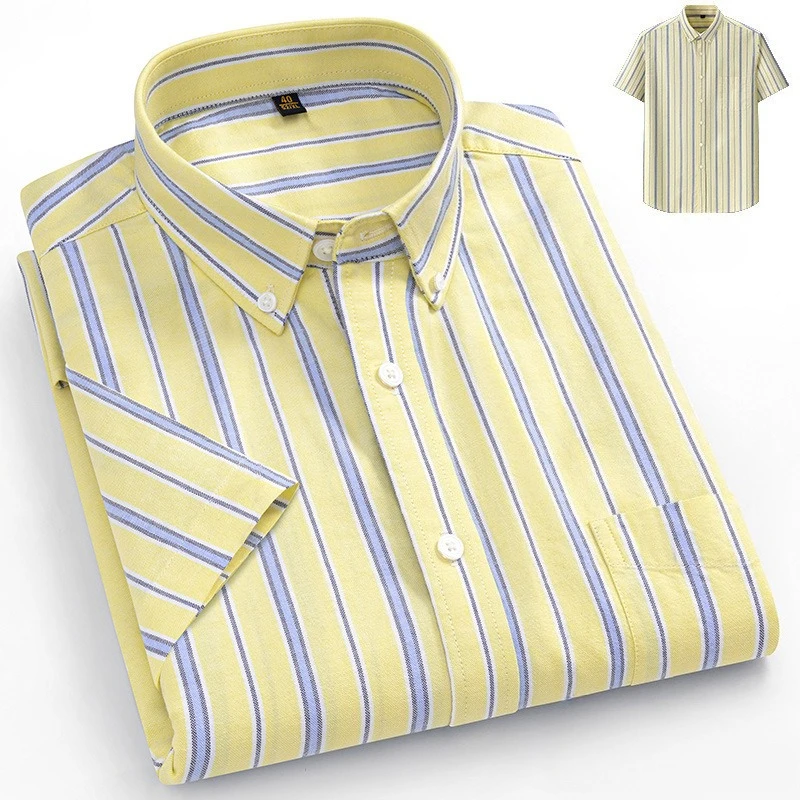 8XL 7XL Classic Stripes Plaid Shirt Men White 100%cotton Easy-care White Short Sleeve Shirts for Men with Obese Casual Business