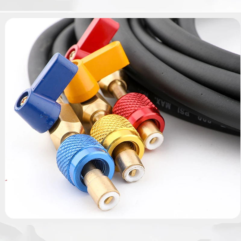 Car Air Conditioner Fluorine Tube with Ball Valve Switch for R410A R22 R32 R134 Refrigerant Snow Type Filling Tube Automotive AC