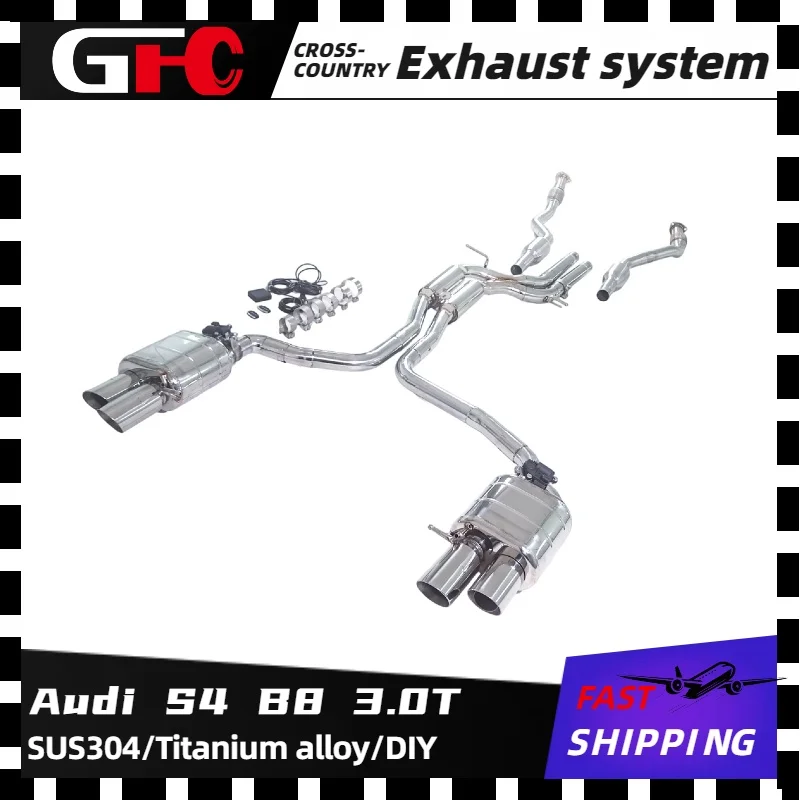 GFC catback exhaust system with double drums, double valves and four outlets It is applicable to the 2009-2016 Audi S4 B8 3.0T