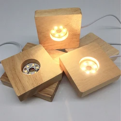 Led Solid Wood Lamp Base With USB Data Cable 6 Built-in LED Lamp Beads Wear Resistant Night Light Base For Jewelry Crystal