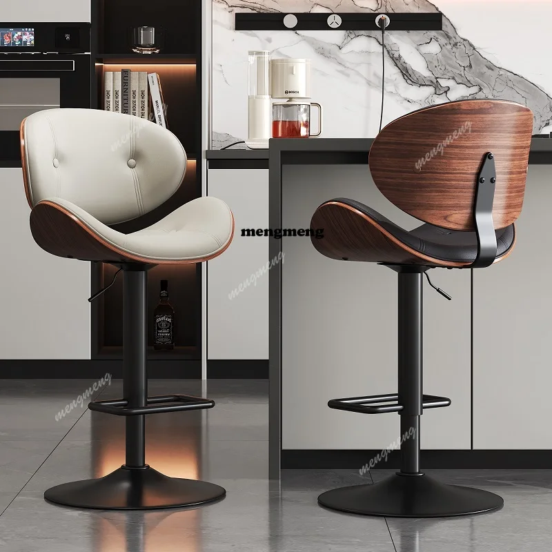 

Барные стулья с регулируемой высотой, поворотная черная спинка, барные стулья из цельного дерева, эргономичная современная кожаная мебель Sillas De Barra, роскошная мебель