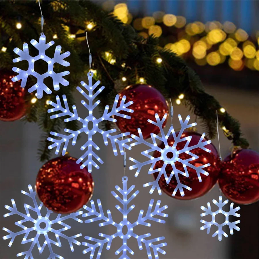 Imagem -05 - Árvore de Natal Pendurado String Lights Flocos de Neve ao ar Livre Fairy Light Garland Garden Sphere Lights For Patio Decor