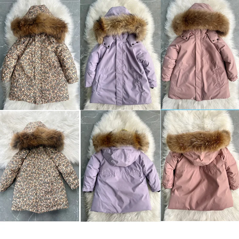 Children's Cotton Jacket 26 Winter New Printed Thickened And Velvet Boys And Girls Down Jacket Large Fur Collar Windproof Jacket
