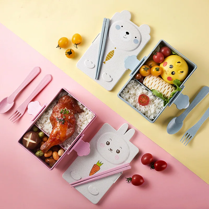 New Cute Bento Lunch Box Kawaii for Kids School Children Japanese Style Kindergarten Children Bread Sandwich Food Box Plastic