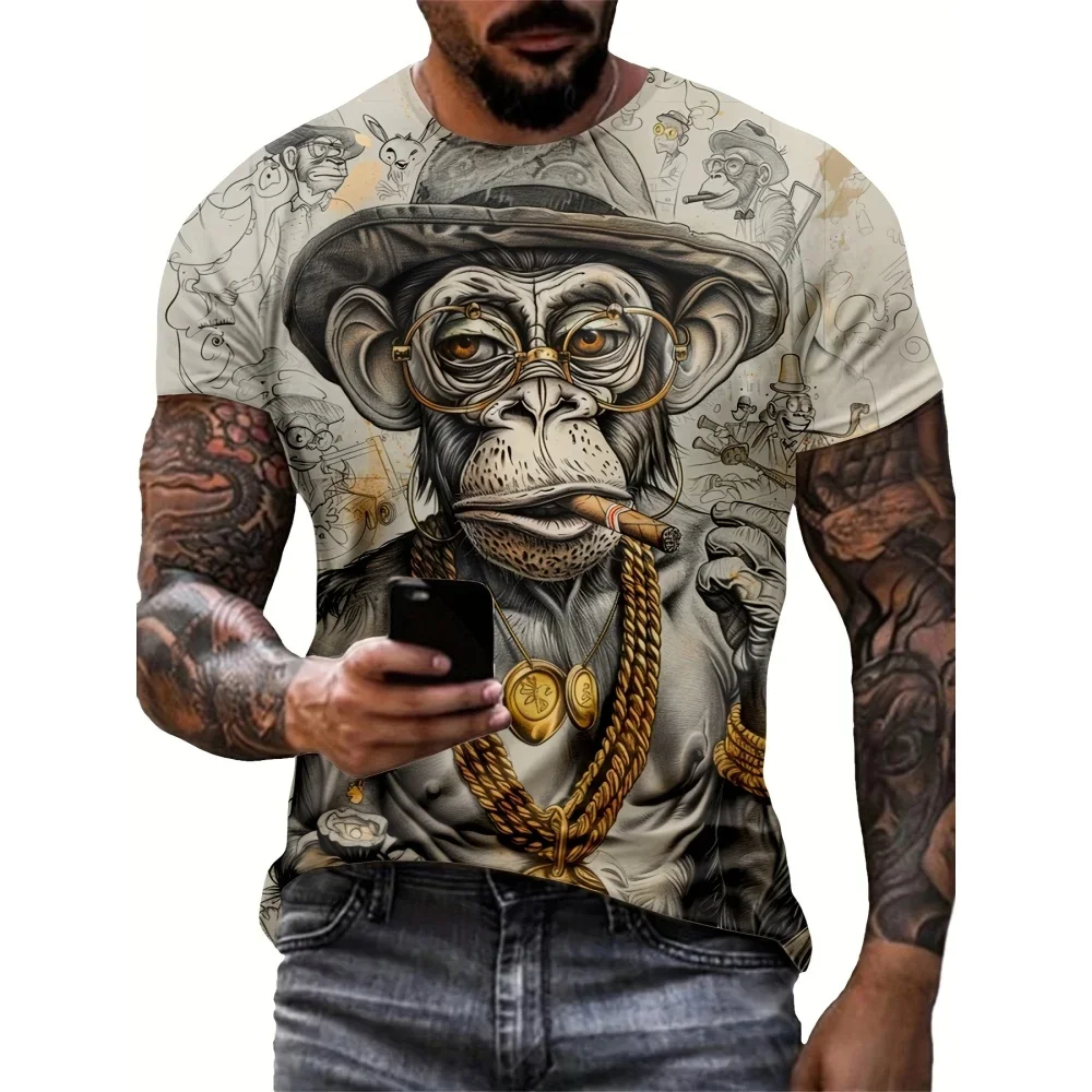 

Men's Monkey Graphic Print T-shirt Casual Short Sleeve Crew Neck Tee Men's Clothing For Summer Outdoor Sportswear Mens Tshirts