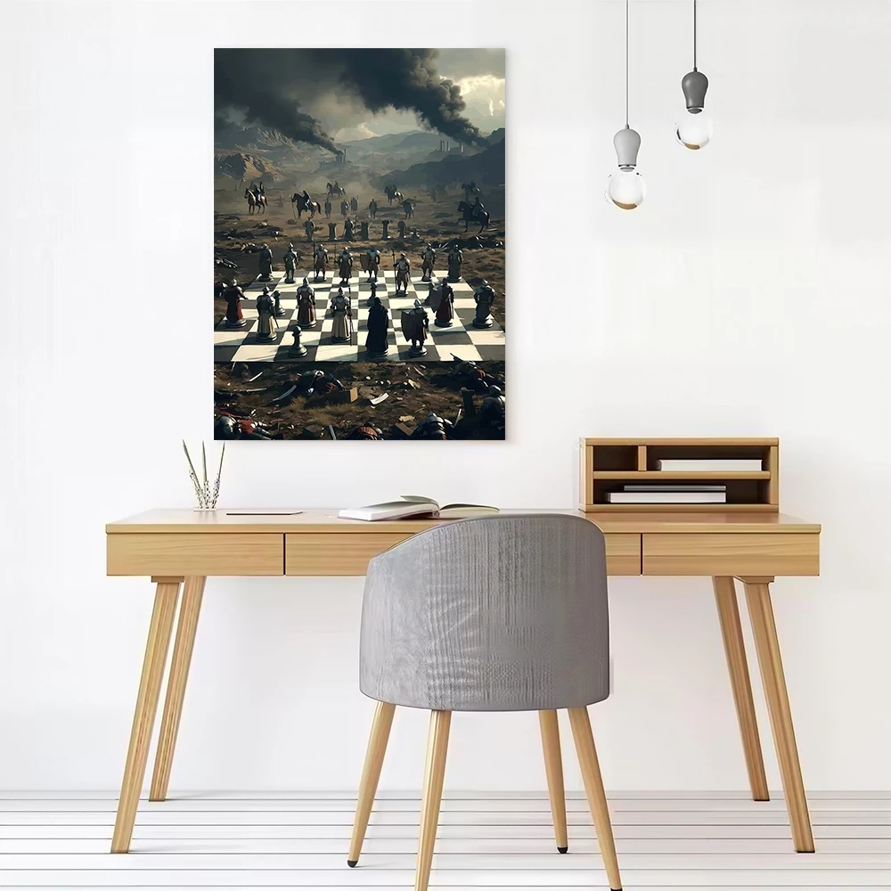 Epic Chess Battle in a War-Torn Landscape Canvas Poster Customizable Pictures Wall Art Canvas Painting for Posters Living Room view 2