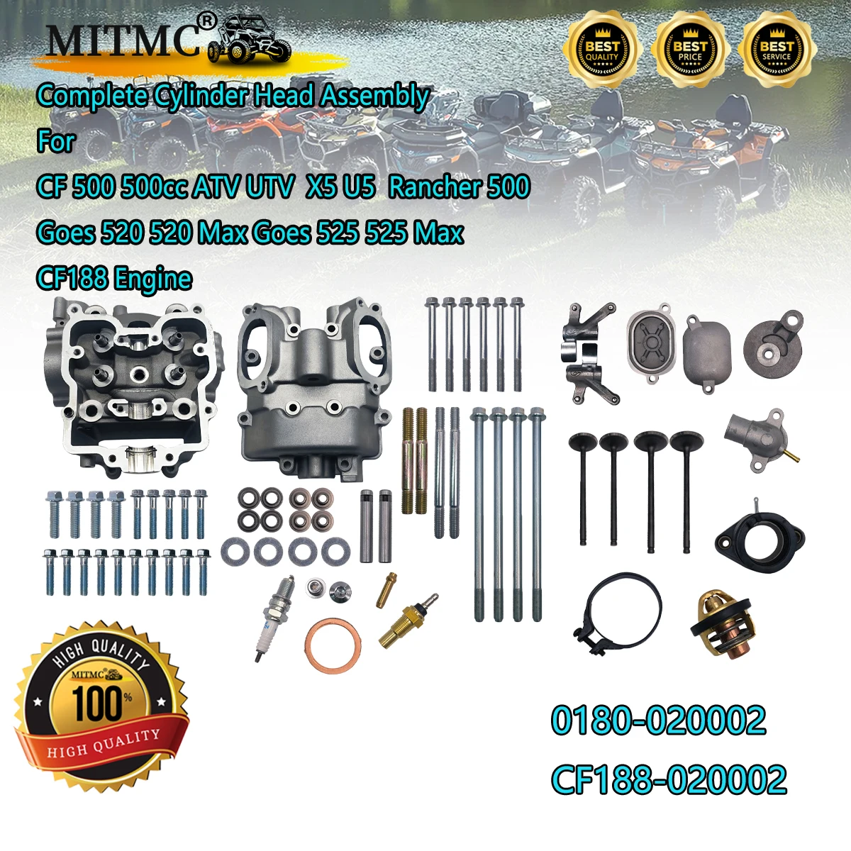 

Полный комплект головки цилиндра для квадроциклов CF 500 500cc ATV UTV X5 U5 Rancher 500 Goes 520 525 с двигателем CF188 0180-020002 CF188-020002
