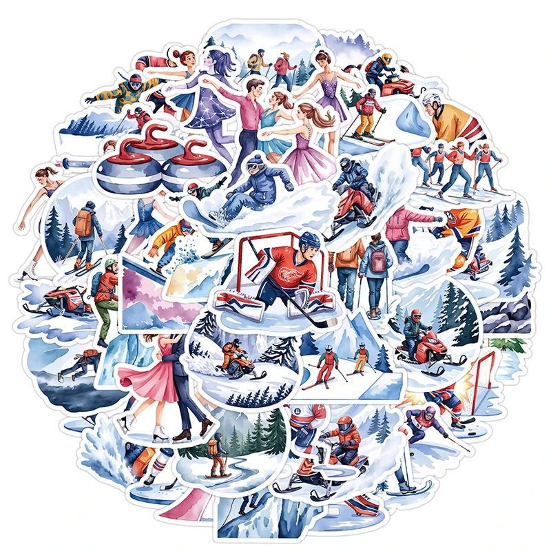 50PCS Winter Sports Stickers Skiing Snowboarding Adventure Nature Waterproof Vinyl Decals for Scrapbook Helmet Snowboard