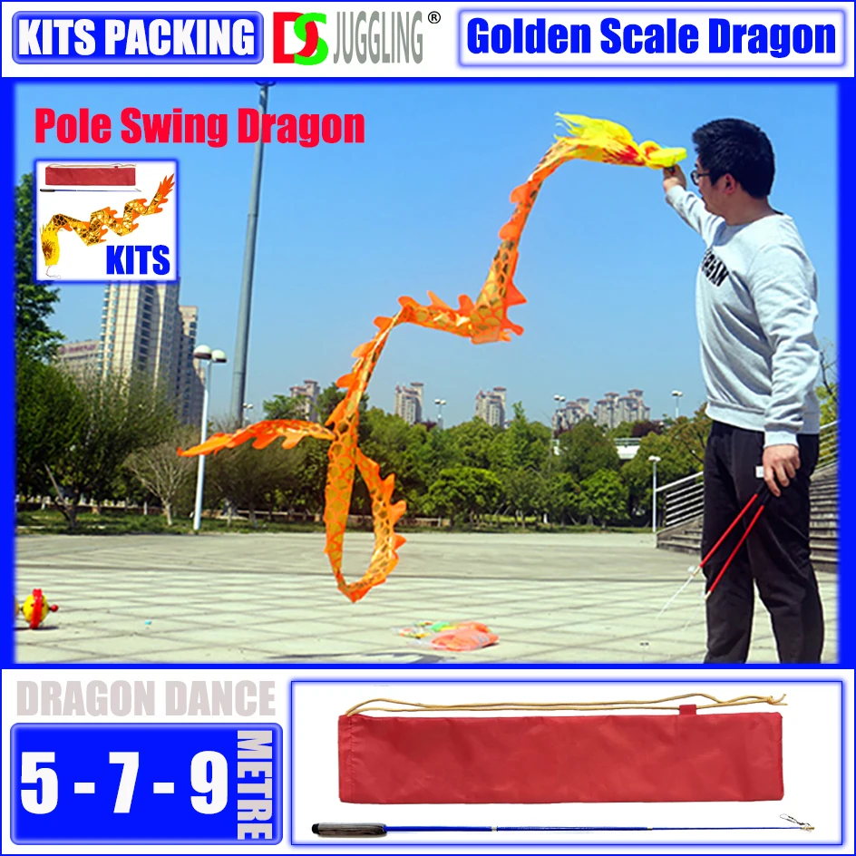 Flinging The Golden Scales Fitness Dragon Dance Spiral Practice Ribbon Streamer With Fiberglass Handsticks Travel Bag