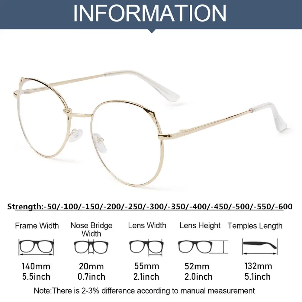 Cute Cat Ears Myopia Glasses Women Ultra Light Metal Frame Eye Protection Eyeglasses Computer Goggles Myopia Glasses -50~-600