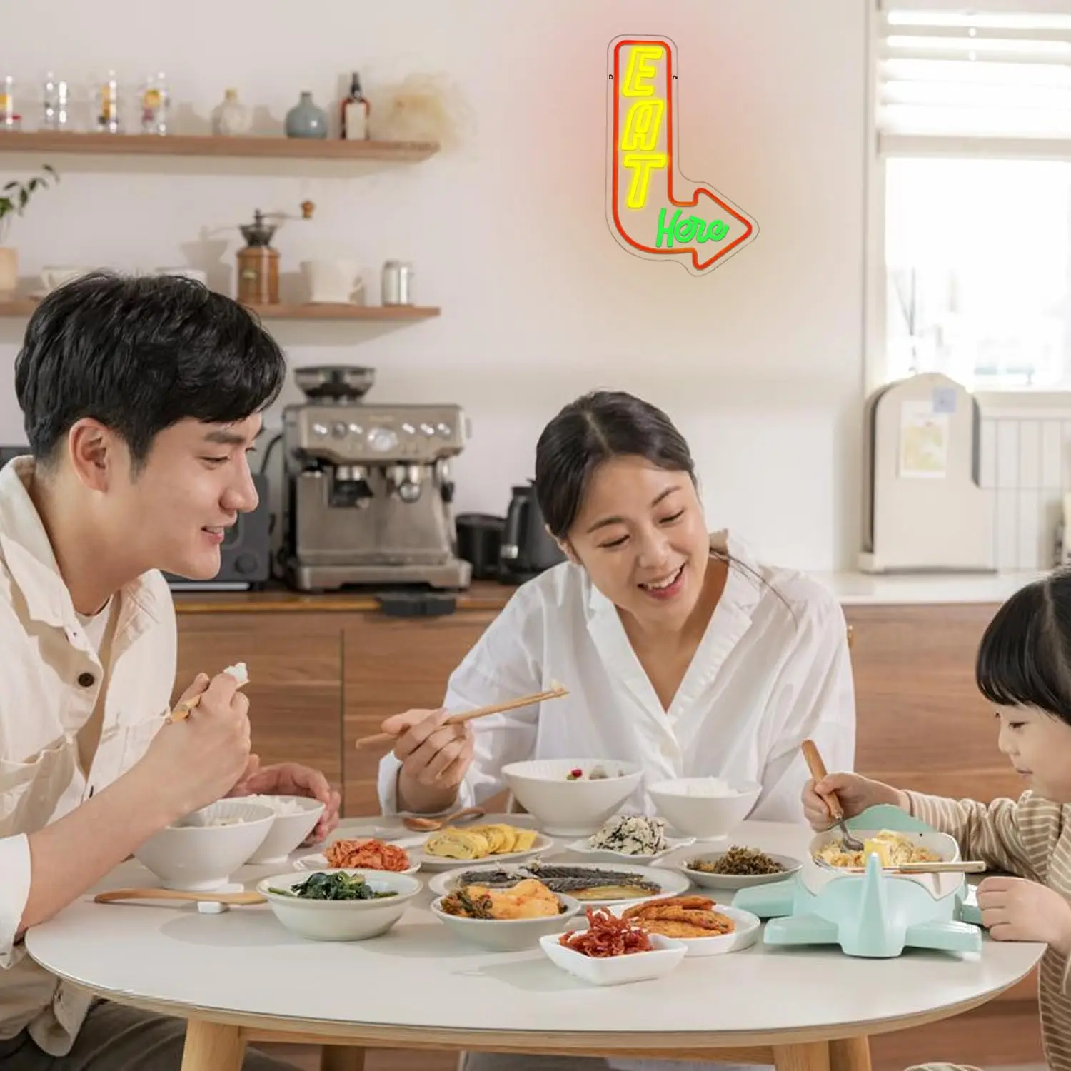 أكل هنا علامة النيون لديكور الحائط المطبخ علامات النيون LED السهم Led أضواء النيون لمطعم المطبخ غرفة المعيشة الديكور