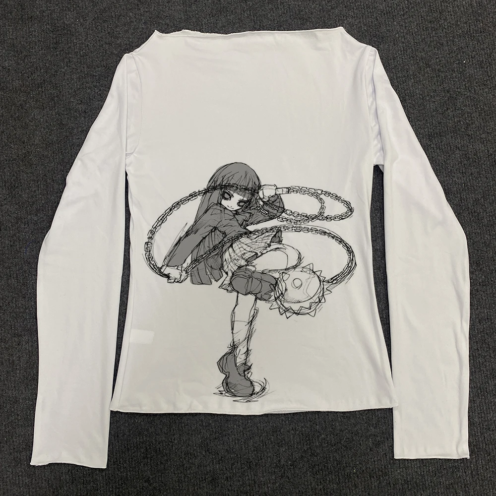 

2000s Sexy Long-sleeve Tees Trashy Harajuku Long-sleeve Tees Aesthetic Fairy graphics Tops Gothic Y2k Long-sleeve Slim Clothes