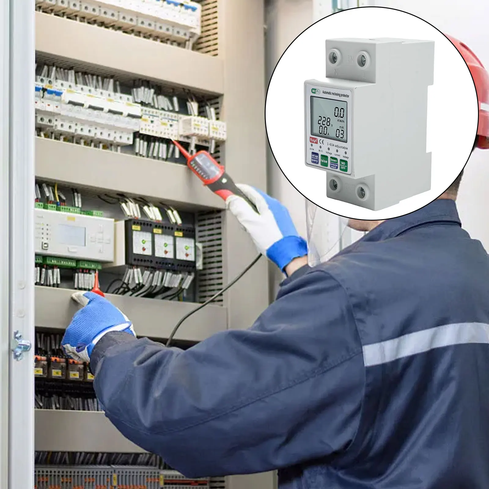 

AC80-300V Breaker 85*36*66mm 3.35*1.42*2.60 Inch Current Breaker High Sensitivity Mobilephone APP Control Digital LCD Display