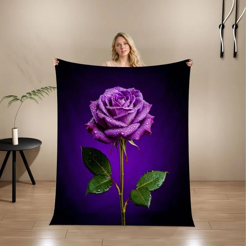 Rose Butterfly Print Flannel Throw Blanket Soft Warm Lightweight All Season Nap Blanket for Sofa Bedroom Home Decor