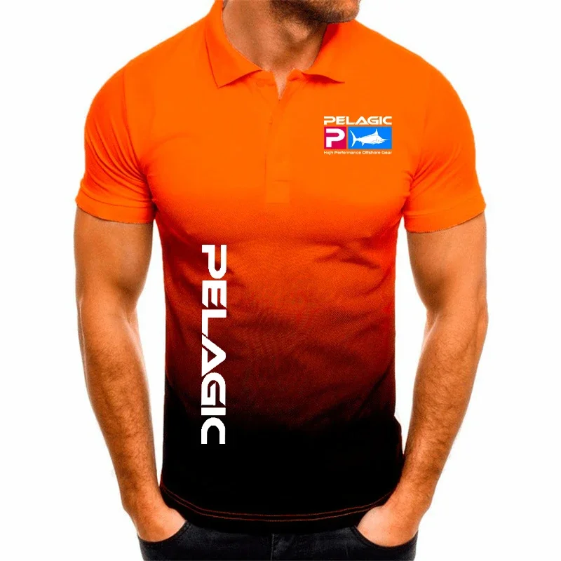 2024 neue pelagische Angel polos hirt Männer drucken Sommer 3d Farbverlauf Shorts Ärmel Business Freizeit kleidung Luxus T-Shirt