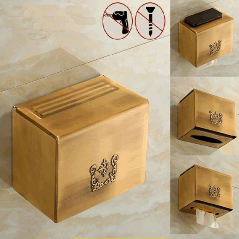 

No Punch Paper Towel Box Bathroom Bathroom Space Aluminum Gold Paper Roll Holder Waterproof European Antique Bathroom Toilet