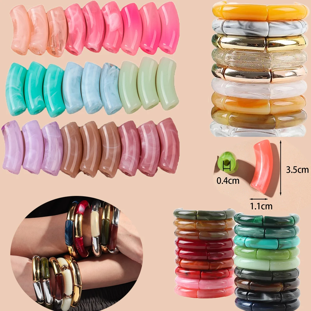 15pcs Acrylic 11mm Chunky Bamboo Tube Beads Dual Color Resin Bent Pipe Loose Bead for DIY Bracelet Necklace Jewelry Accessories