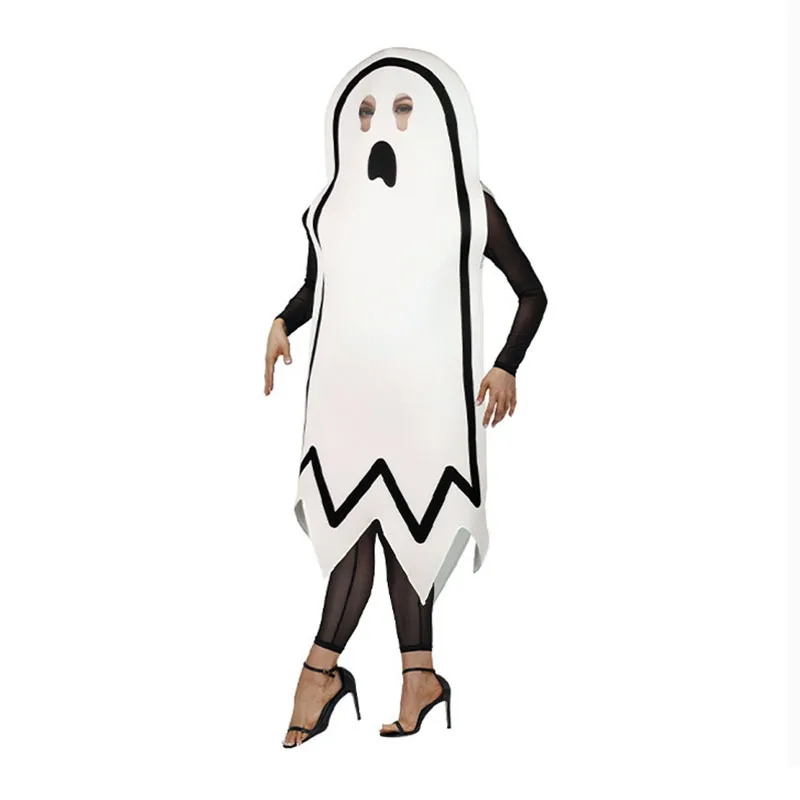 Halloween Scary Ghost Costume White Long Cape Horror Outfits Carnival Party Dress Up Suit Cloak with Ghost Face Kids Adult Robe